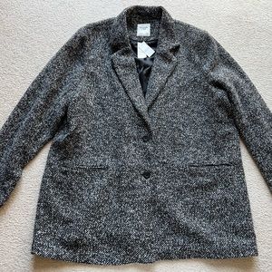 Abercrombie & Fitch Women Textured Woven Single Breasted Blazer Coat BLACK White